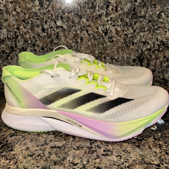 Adidas Boston 12 Women’s White & Neon Green Running Shoes - Picture 4 of 8